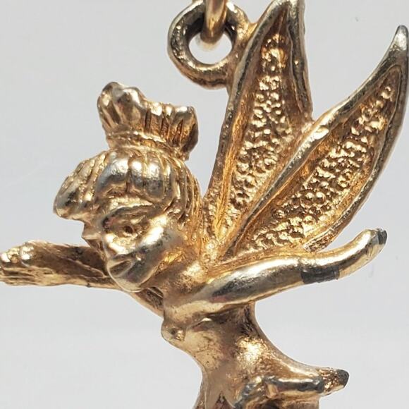 Disney Tinker Bell Necklace Vintage Gold-Toned Pendant - Picture 2 of 13